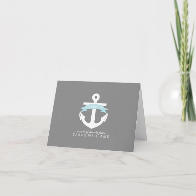 Blue Anchor Nautical Baby Shower Thank You Card (Front)