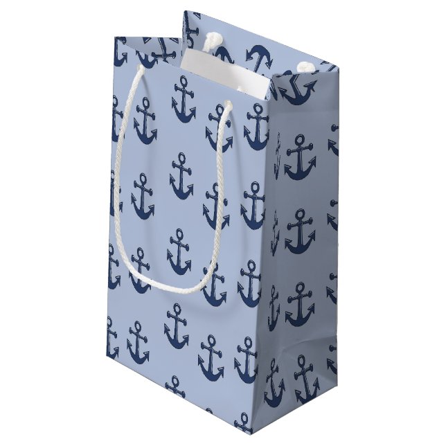 Blue anchor nautical pattern small gift bag (Back Angled)