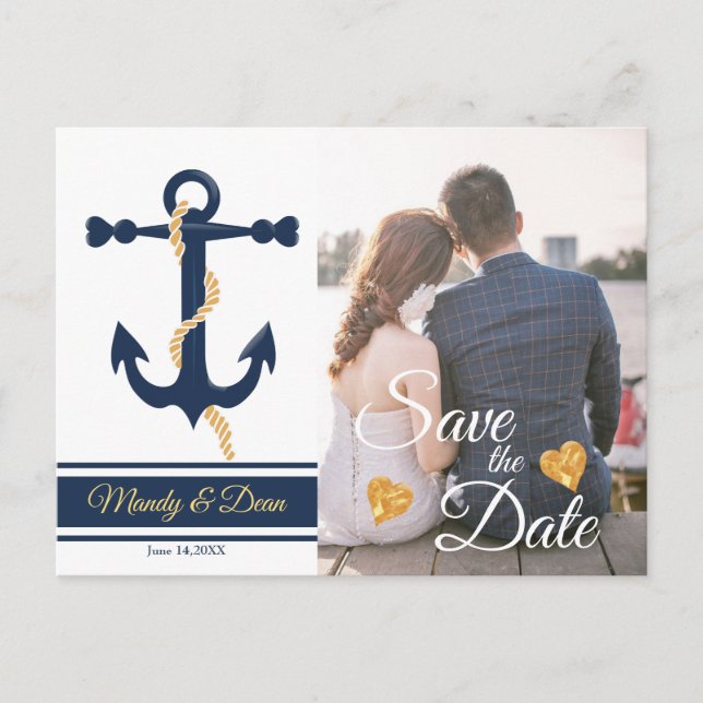 Blue anchor- nautical save the date postcard (Front)