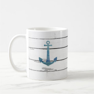 Blue Anchor Nautical Shiplap Rustic Coffee Mug
