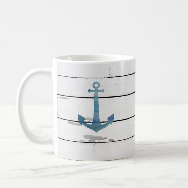 Blue Anchor Nautical Shiplap Rustic Coffee Mug (Left)