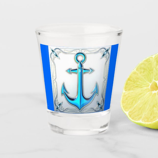 Blue Anchor Nautical Shot Glass (Front)