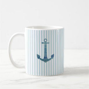 Blue Anchor Nautical Stripe Coffee Mug