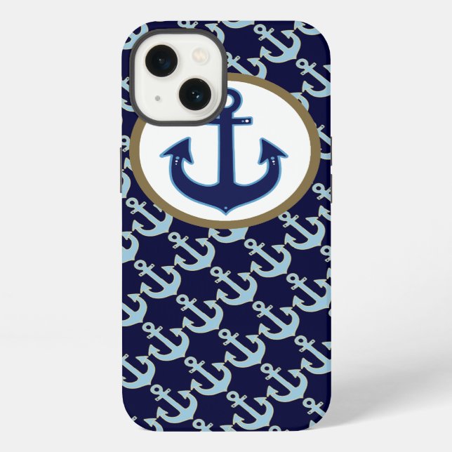 Blue Anchor Navy pattern iPhone Case (Back)