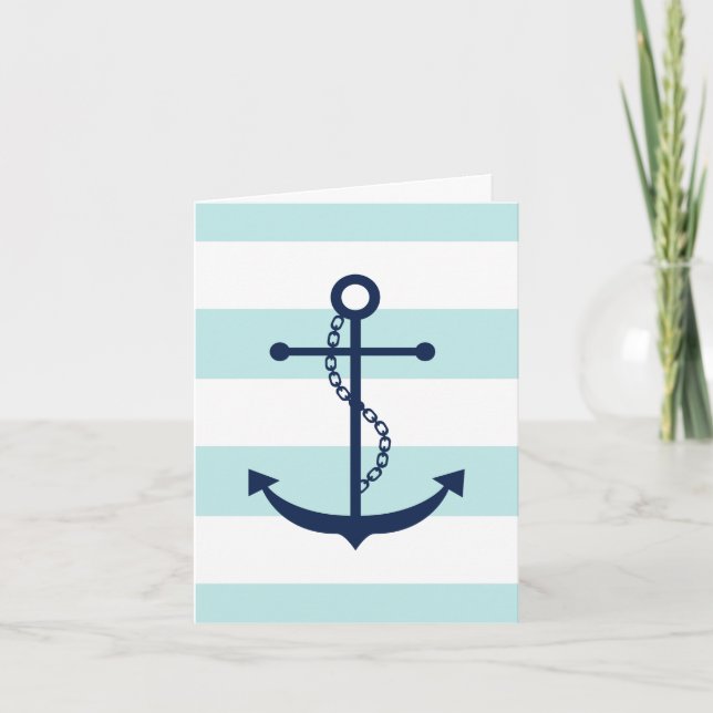 Blue Anchor on Mint Stripes Card (Front)