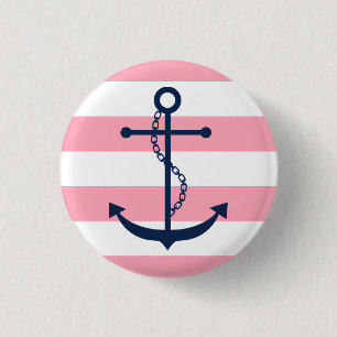 Blue Anchor on Pink Stripes 3 Cm Round Badge