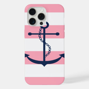 Blue Anchor on Pink Stripes iPhone Case