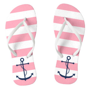 Blue Anchor on Pink Stripes Thongs