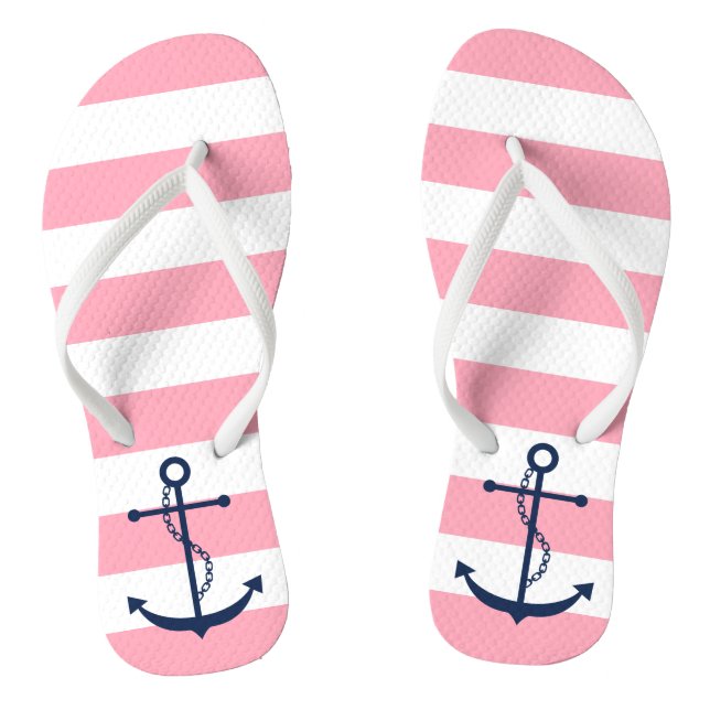 Blue Anchor on Pink Stripes Thongs (Footbed)