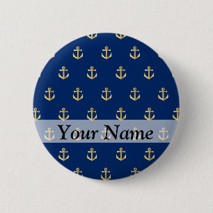 Blue anchor pattern 6 cm round badge
