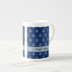 Blue anchor pattern bone china mug