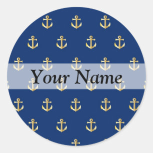 Blue anchor pattern classic round sticker