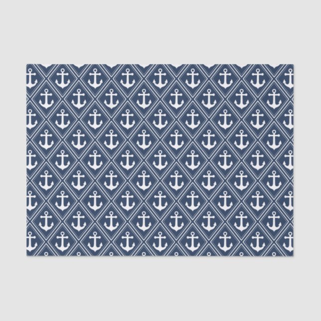 Blue Anchor Pattern Decoupage Tissue Paper (Front)