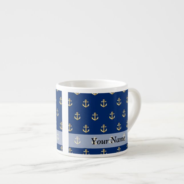 Blue anchor pattern espresso cup (Front Right)