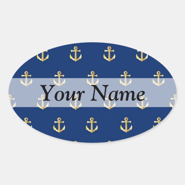 Blue anchor pattern oval sticker (Front)