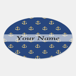 Blue anchor pattern oval sticker
