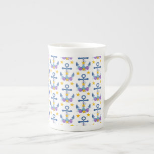 Blue Anchor Purple Seashells Yellow Starfish Bone China Mug