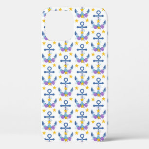 Blue Anchor Purple Seashells Yellow Starfish iPhone 12 Case