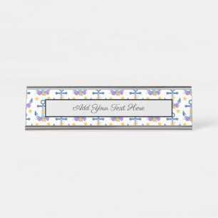 Blue Anchor Purple Seashells Yellow Starfish Desk Name Plate