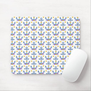 Blue Anchor Purple Seashells Yellow Starfish Mouse Pad