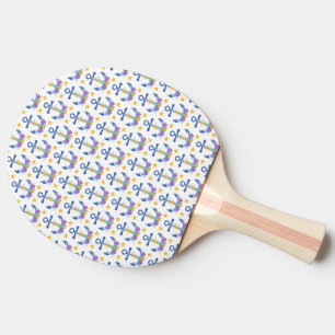 Blue Anchor Purple Seashells Yellow Starfish Ping Pong Paddle