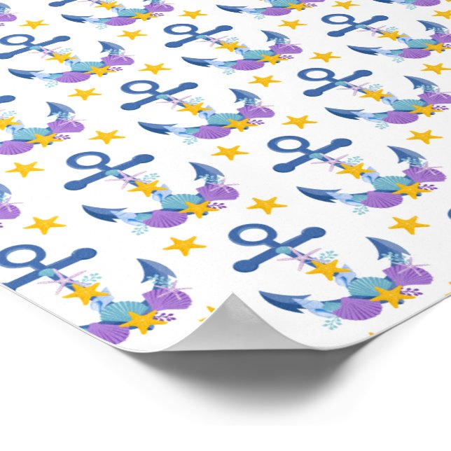 Blue Anchor Purple Seashells Yellow Starfish Poster (Corner)