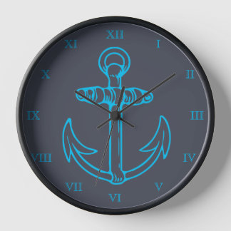 Blue Anchor Roman Numerals Ship or Boat Wall Clock