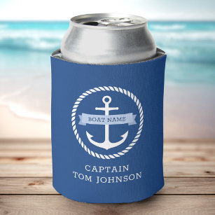 Blue anchor rope border captain and boat name can cooler