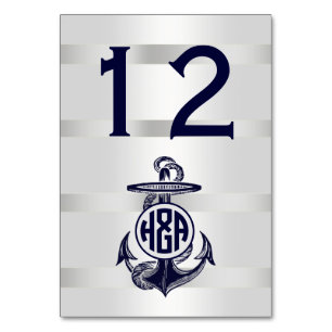 Blue Anchor Silver White Navy Circle Monogram 33 Table Number