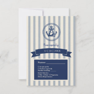 blue Anchor Stripe Maritime Destination Wedding RSVP Card