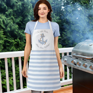 Blue Anchor Stripes Lake Beach House Name  Apron