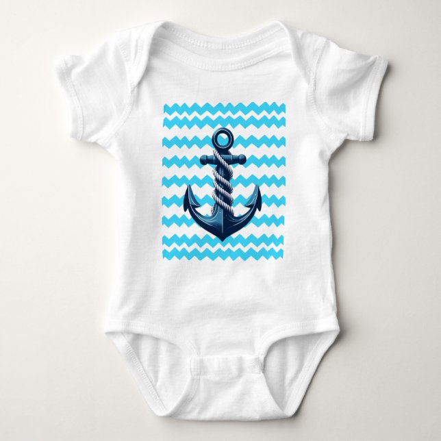 Blue anchor with blue waves baby bodysuit (Front)