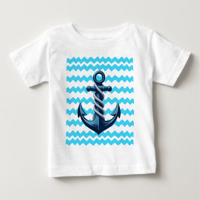 Blue anchor with blue waves baby T-Shirt (Front)