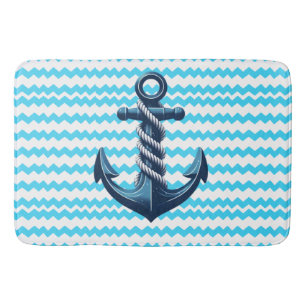 Blue anchor with blue waves bath mat