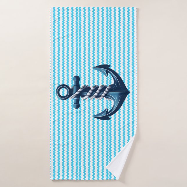 Blue anchor with blue waves bath towel (Bath Towel)