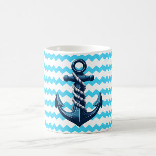 Blue anchor with blue waves coffee mug