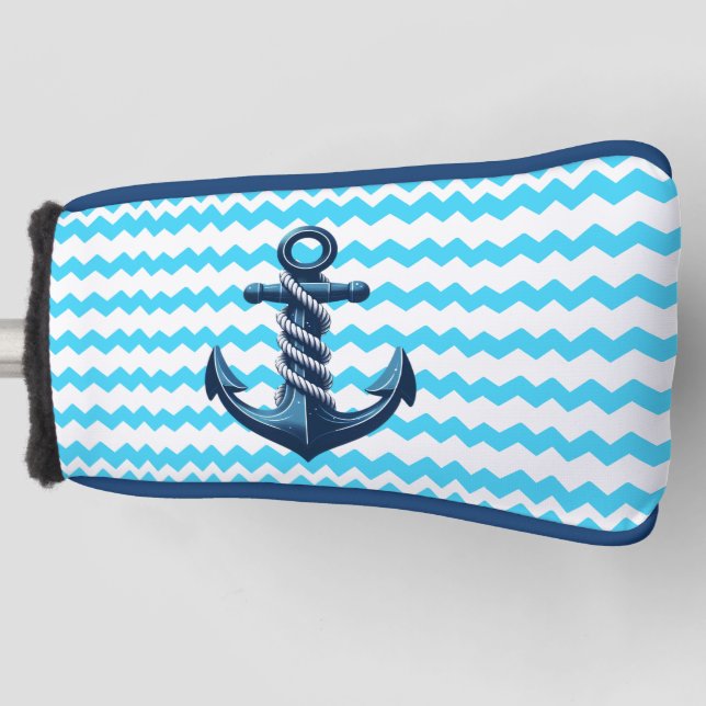 Blue anchor with blue waves golf head cover (Front)