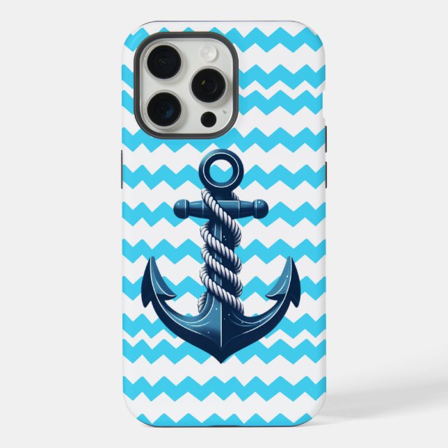 Blue anchor with blue waves iPhone case (Back)