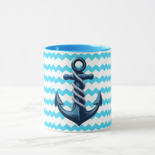 Blue anchor with blue waves mug