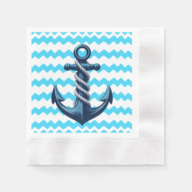Blue anchor with blue waves napkin (Front)