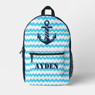 Blue anchor with blue waves printed backpack