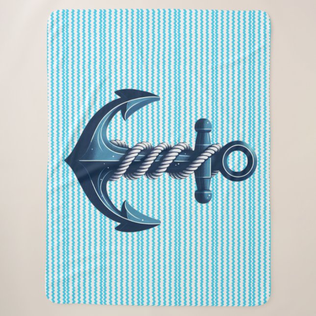 Blue anchor with blue waves sherpa blanket (Front)