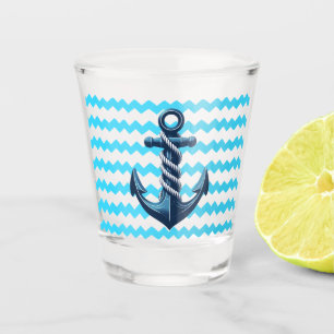 Blue anchor with blue waves shot glass