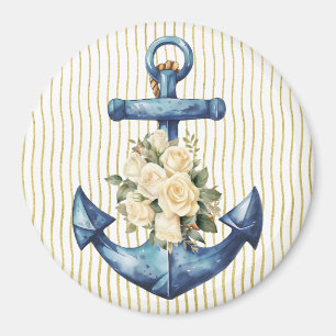 Blue Anchor with Cream Roses Magnet