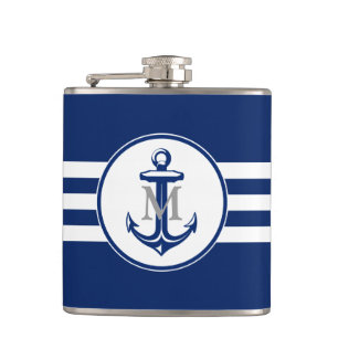 Blue Anchor with Monogram Hip Flask