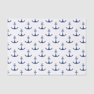 Blue Anchors on White Background Nautical Theme  Tissue Paper
