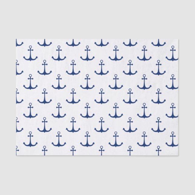 Blue Anchors on White Background Nautical Theme  Tissue Paper (Front)