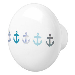 Blue Anchors on White Nautical Drawer pull knob