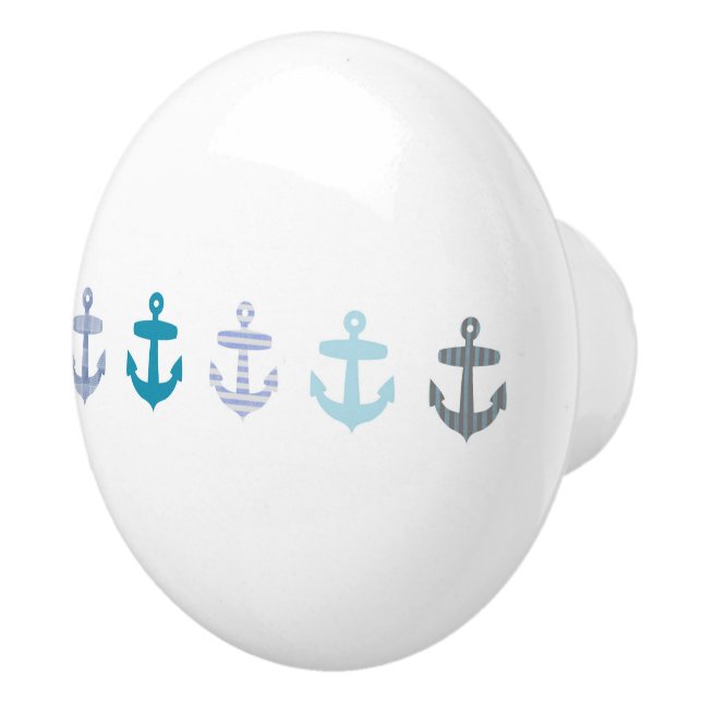 Blue Anchors on White Nautical Drawer pull knob (Right)