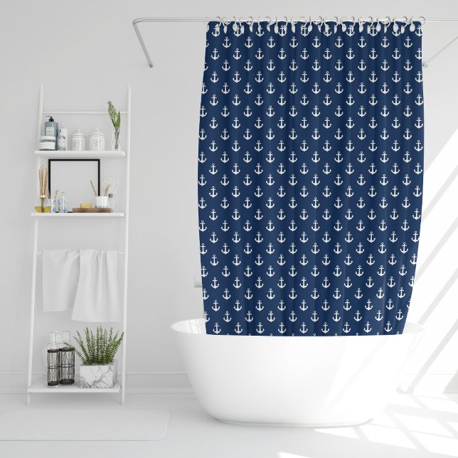 Blue Anchors Pattern Shower Curtain (Creator Uploaded)